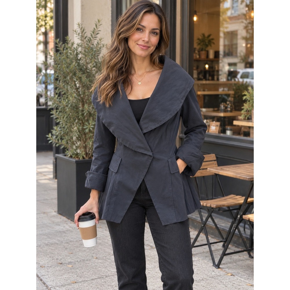 PAUW Amsterdam Luxury Cotton Shawl Collar Blazer Jacket Gray Size 3 Medium 6 8